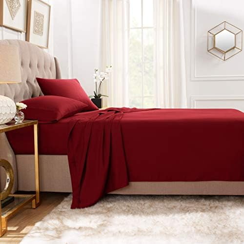 100% Cotton 800 TC Flat Sheet King Size [1-Piece Flat Sheet Only, Burgundy Solid] Hotel Luxury Flat Bed Sheet Extra Soft Cotton Flat Sheet/Top Sheet$$Bedding