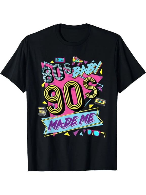 100% Cotton 80s Baby 90s Made Me Shirt, Funny Retro Nostalgia Graphic T-Shirt for Men and Women, Vintage Throwback Birthday Gift Tee, Classic Short Sleeve Casual Crew Neck Apparel