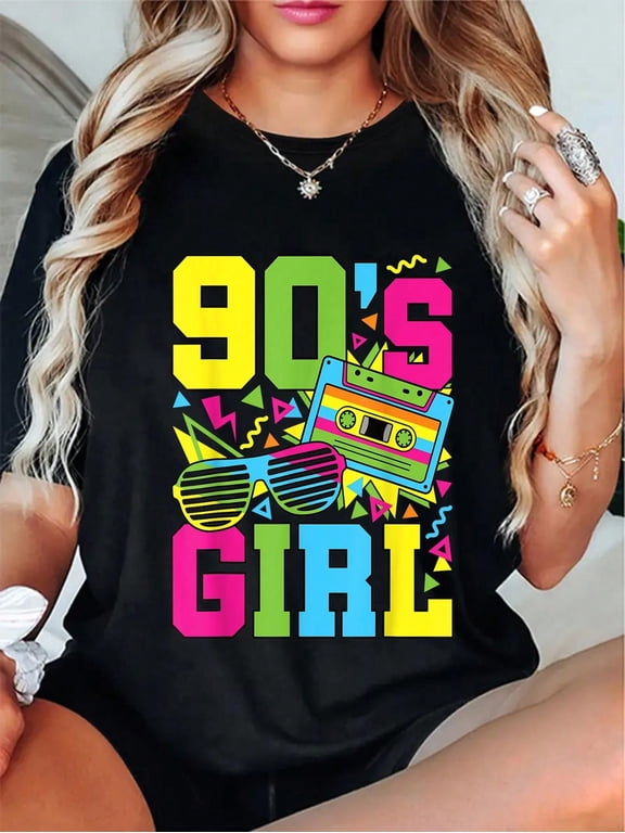 100% Cotton 90's Girl Retro 1990s 90s Style Party Outfit Women Girls T-Shirt
