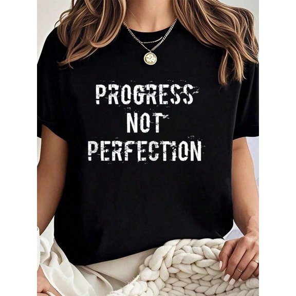 100% Cotton Addiction Recovery Progress Not Perfection T-Shirt Graphic Shirt Women