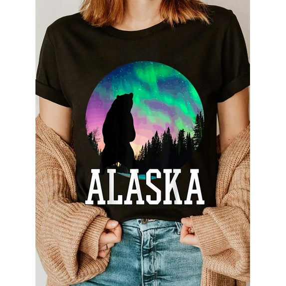 100% Cotton Alaska Nothern Lights Viewing Vacation T-Shirt