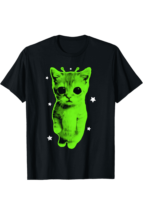 100% Cotton Alien Cat Meme UFO Vintage Graphic Y2K Funny Silly Cat T-Shirt unisex Tee Golf Gift T-Shirts For Men and Women