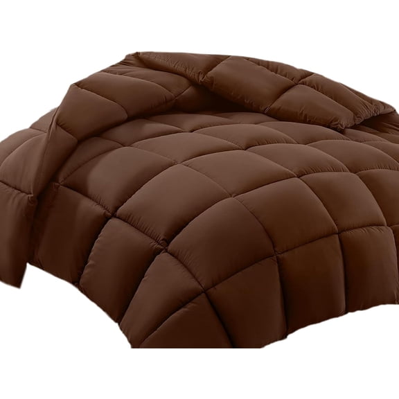 100% Cotton All-Season Comforter - Box Stitched Comforter - Bedding with Corner Tabs Machine Washable Lightweight Color Choclate Solid Pattern Size Super King (120"x120")