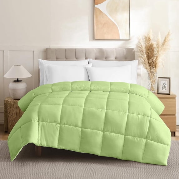 100% Cotton All-Season Comforter - Box Stitched Comforter - Bedding with Corner Tabs Machine Washable Lightweight Color Sage Solid Pattern Size Full (79"x90")