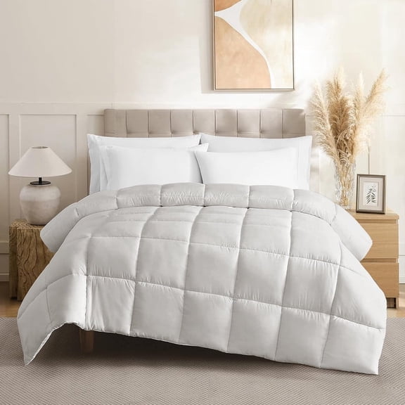 100% Cotton All-Season Comforter - Box Stitched Comforter - Bedding with Corner Tabs Machine Washable Lightweight Color Silver-Gray Solid Pattern Size California King (104"x96")