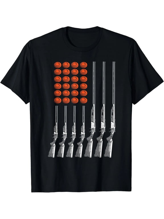 100% Cotton American Flag Trap Shooting T-Shirt For Men and Women, Funny Skeet Shooting Graphic Tee, Clay Target Sport Shirt, Shooting Enthusiast Casual Short Sleeve Top, Gift Apparel