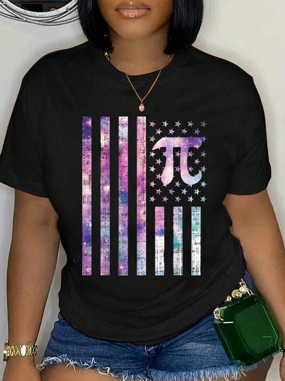 American Pi Flag Day Shirt Galaxy USA Patriotic Math Teacher T-Shirt Women's Men's Graphic Tee Casual Tops