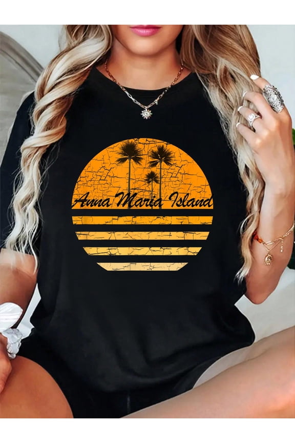 100% Cotton Anna Maria Island Retro T-Shirt 70's Throwback Surf Tee T-Shirt Women's Graphic Tee Casual Tops
