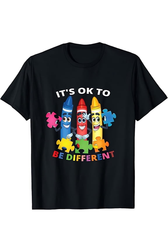 100% Cotton Autism Awareness It's Ok To Be Different Autistic Be Unique Black Kids T-Shirt