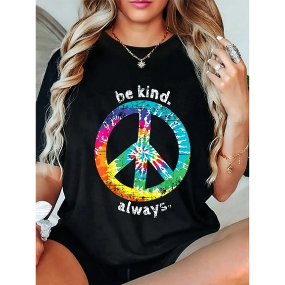 100% Cotton BE KIND. ALWAYS. TIE DYE PEACE SIGN HIPPIE STYLE T SHIRT T-Shirt