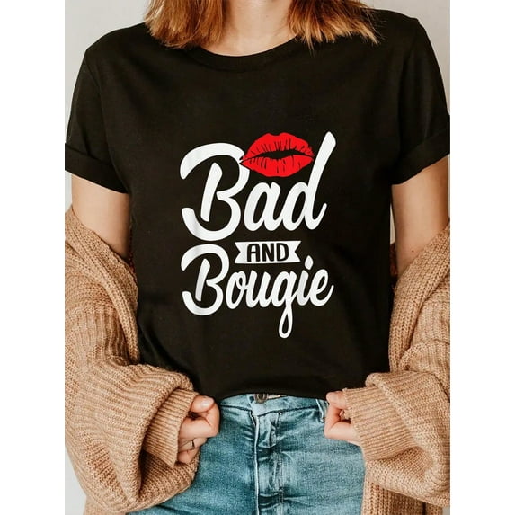 100% Cotton Bad And Bougie Poppin Month Women Gift T-Shirt