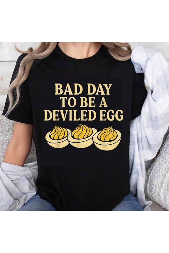 100% Cotton Bad Day To Be A Deviled Egg Funny Food Humor T-Shirt Women Men Casual Graphic Tee Shirt Easter Party Gift
