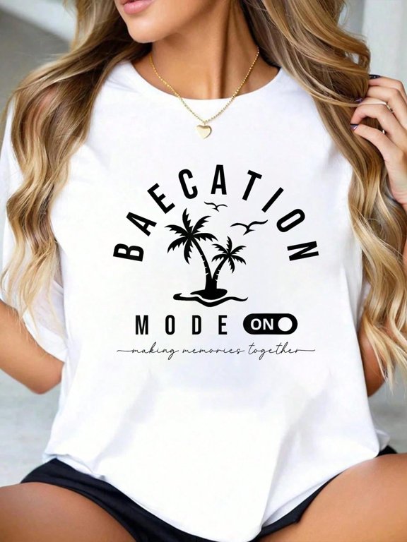 100% Cotton Baecation Mode On Romantic Matching Couple Party Beach Vibes T-Shirt Outfits For Women