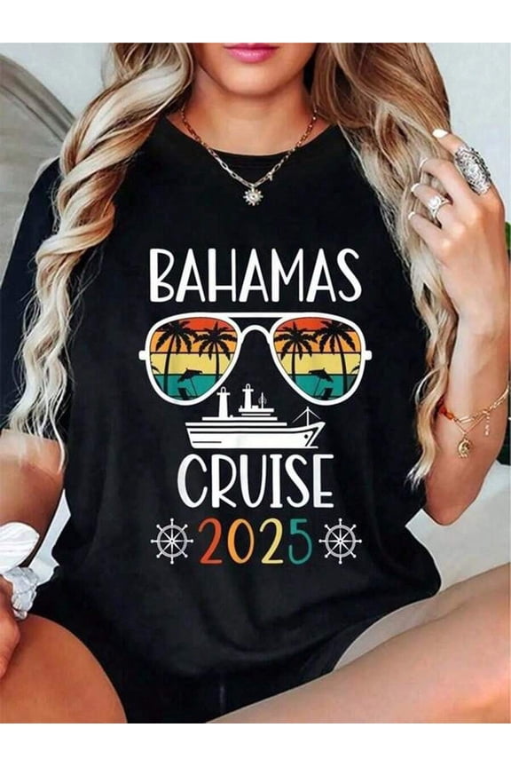 100% Cotton Bahamas Cruise 2025 Vacation Trip Matching Family Group T-Shirt Graphic Tees Cute Summer Women Tops Puppy Kepp Black