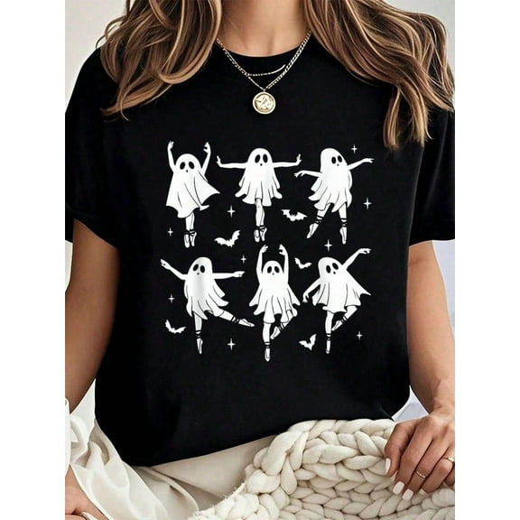 100% Cotton Ballet Ghost Ballet Dancer Spooky Dance Teacher Halloween T-Shirt Graphic Shirt Women