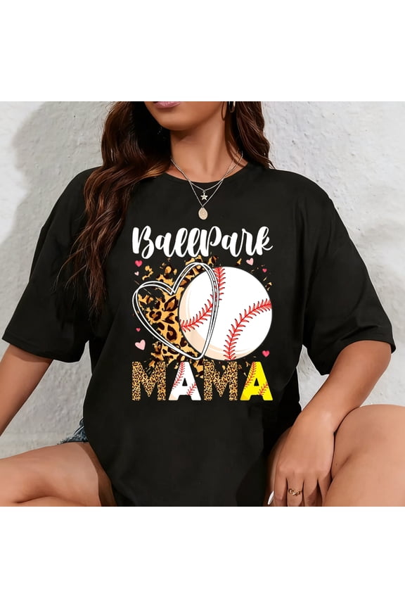 100% Cotton Ballpark Mom Mama Baseball Softball Mother's Day Bleached T-Shirt