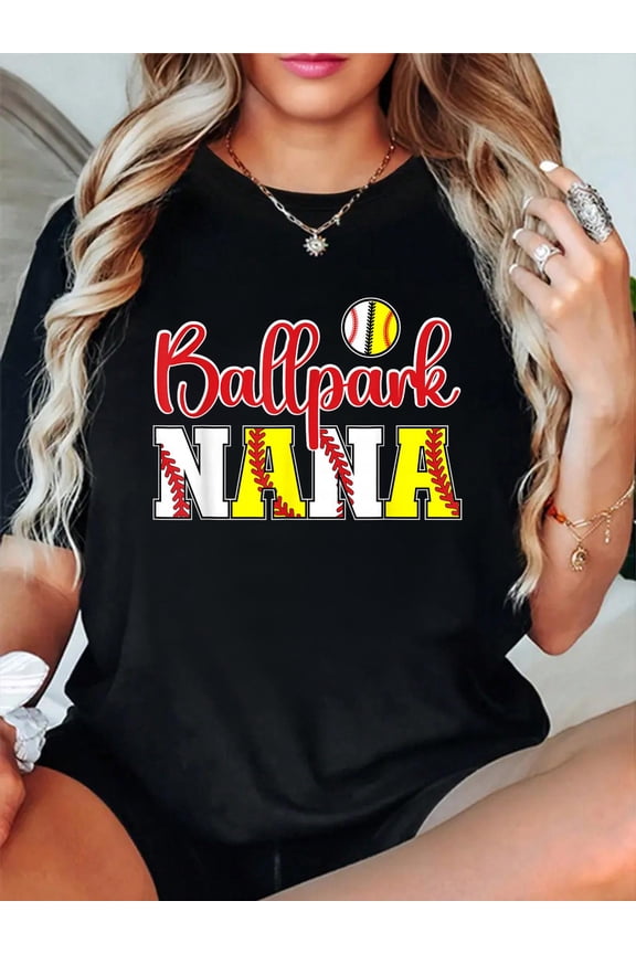Ballpark Nana Softball Baseball Nana Grandma T-Shirt Women's Men's Graphic Tee Casual Tops