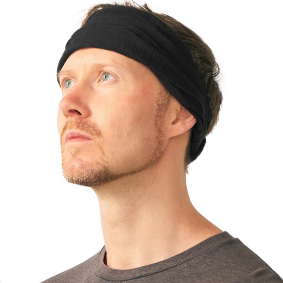 100% Cotton Bandana Headband for Women, Elastic Hair Wrap Scarf for Men, Black Medium