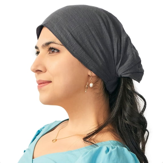 100% Cotton Bandana Headband for Women, Elastic Hair Wrap Scarf for Men, Dark Gray Medium