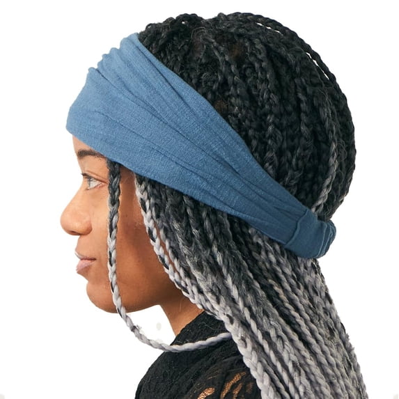 100% Cotton Bandana Headband for Women, Elastic Hair Wrap Scarf for Men, Teal Medium