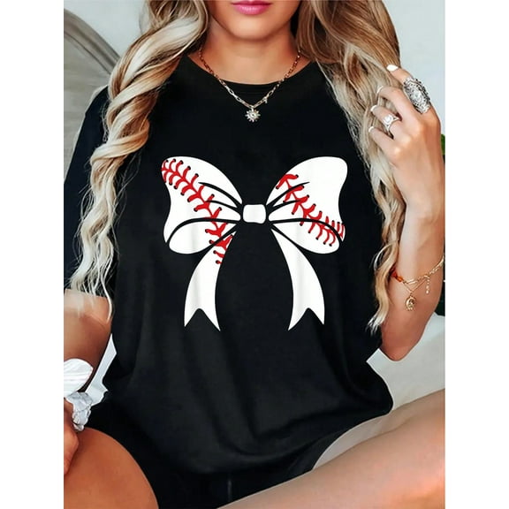 100% Cotton Baseball Bow Baseball Mom Mothers Day Women Baseball Mama T-Shirt