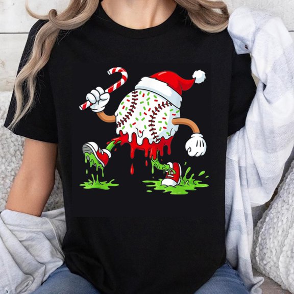 100% Cotton Baseball Christmas Candy Cane Zombie T-Shirt