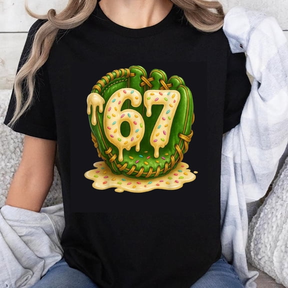 100% Cotton Baseball Glove With Number Sixty Seven Icing T-Shirt