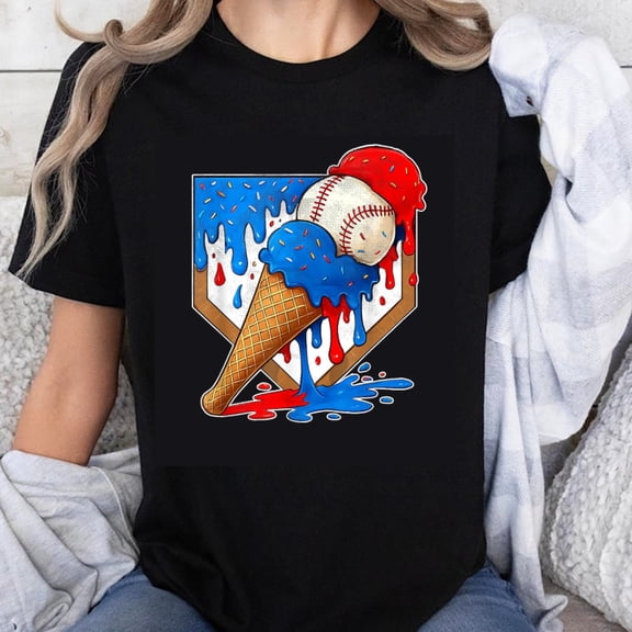 100% Cotton Baseball Ice Cream Dripping Colors T-Shirt