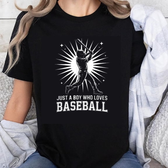 100% Cotton Baseball Player Silhouette With Stars T-Shirt