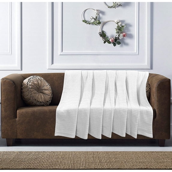 100% Cotton Basket Weave Thermal Bed Blanket Breathable Soft Layering All Season Medium Weight 90''X90'' - White