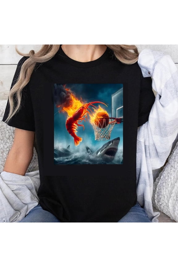 100% Cotton Basketball Lobster Shark Dunk Fire Ocean Animal Sport Graphic T-Shirt for Men Women Unisex Casual Wear