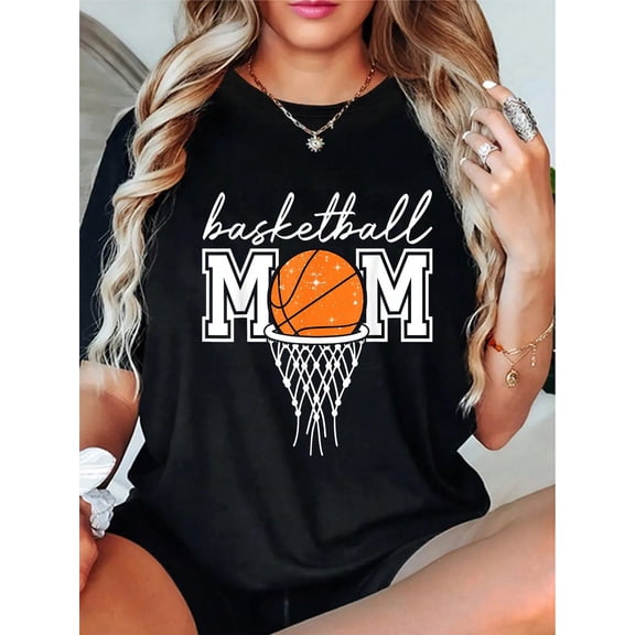 100% Cotton Basketball Mom Mother Leopard Basketball Hoop Net Game Day T-Shirt