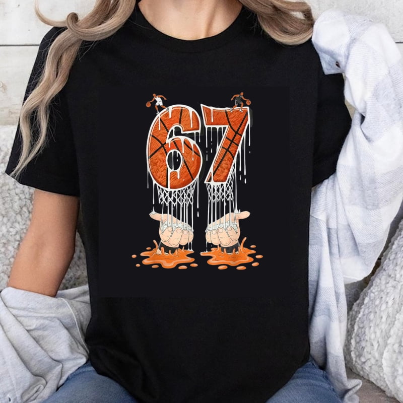 100% Cotton Basketball Number 67 Dripping Design Sport Inspired Graphic ...