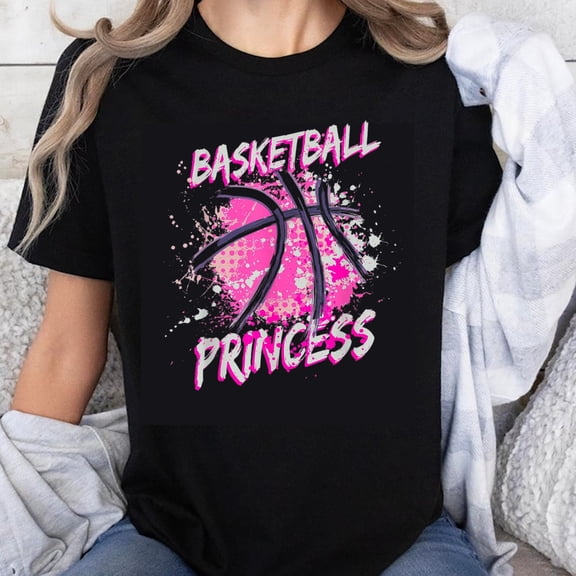 100% Cotton Basketball Princess T-Shirt for Women Girls Pink Basketball Design Sporty Casual Tee Shirt Gift for Basketball Lover