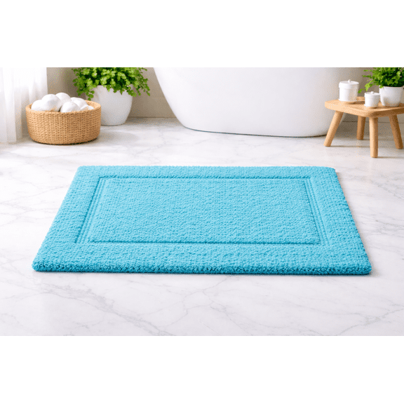 100% Cotton Bath Mat – Race Track, Capri Blue, Reversible, Easy-care Machine Washable, Delicate Cycle, Cold Water, Super Soft & Absorbent (17"X24")