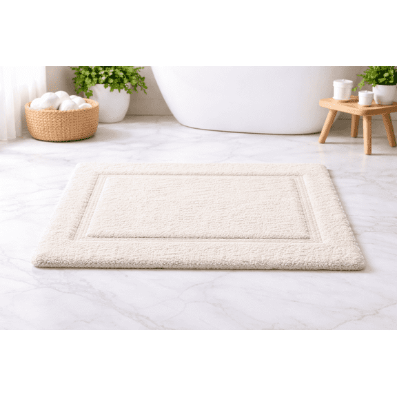 100% Cotton Bath Mat – Race Track, Natural, Reversible, Easy-care Machine Washable, Delicate Cycle, Cold Water, Super Soft & Absorbent (20"X32")