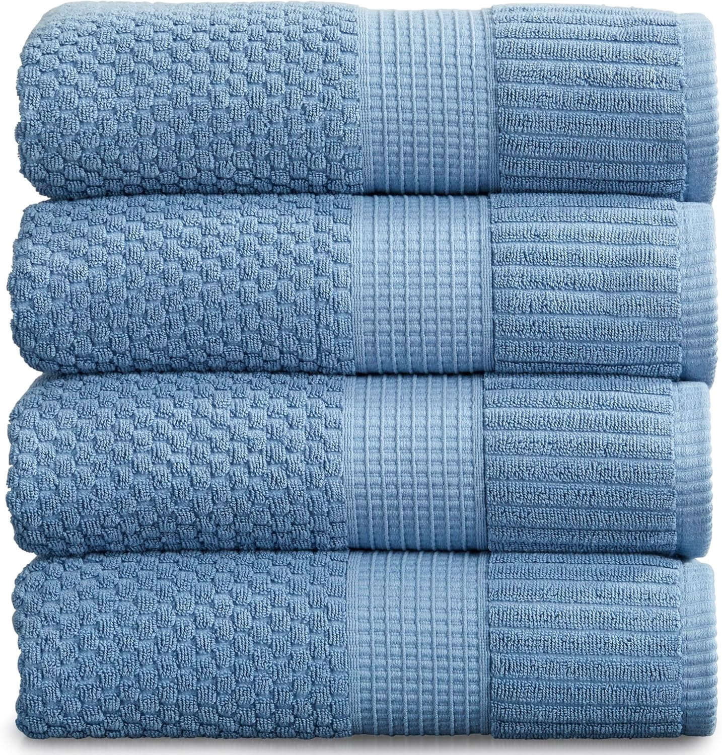 100% Cotton Bath Towel 4 Pack | Super Soft & Absorbent Quick-Dry Bath Towels 30" x 52" |Textured and Durable Cotton | Trinity Collection (4 Pack Bath Towel, Blue Shadow)