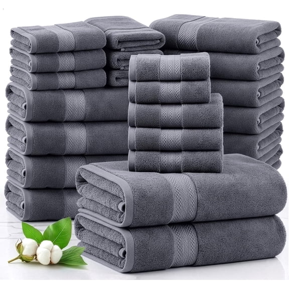 100% Cotton Bath Towel Set 24 Pc Cool Grey