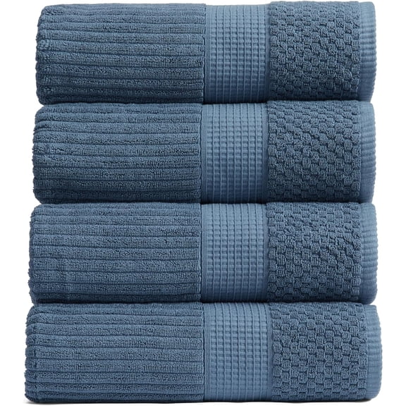100% Cotton Bath Towel Set of 4 30 x 52 Inches 600 GSM Textured Quick-Dry Oceanview
