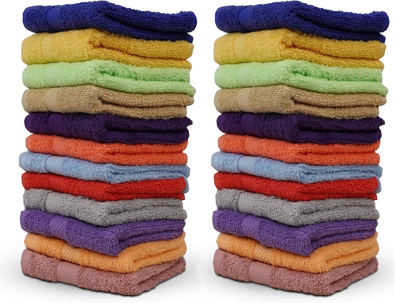 100% Cotton Bath Wash Cloths 24 Pack - 12" x 12"- Highly Absorbent Soft Washcloths for Face, Gym Towels, Hotel Spa Quality, Reusable Multipurpose (Dark, Light & Bright Colors)