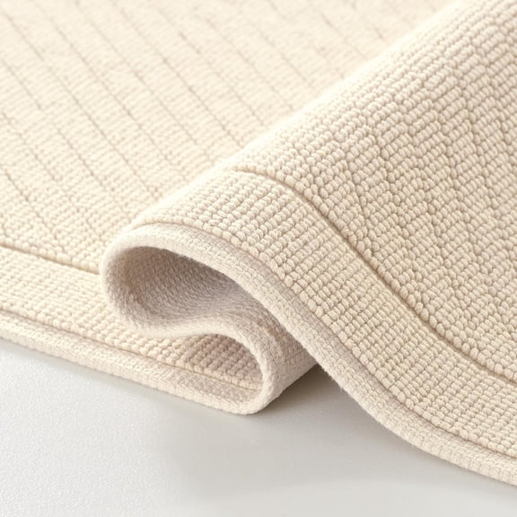 MY 100% Cotton Bathroom Rug - High Absorbent Stylish Textured Woven Design Bath Mat, Slip Resistant Backing for Shower and Bathtub Floor, 20x32 in - Beige
