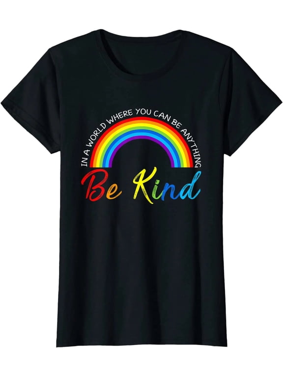 100% Cotton Be Kind Pride Rainbow Graphic T-Shirt, LGBTQ+ Love Equality Shirt for Men and Women, Short Sleeve Casual Tee, Pride Month Support Gift