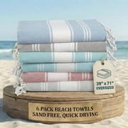 Casa Platino Hammam Beach Towels 6 Pack, Cotton Beach Towels for Adults, Oversized Lightweight Quick Dry Pool Towels for Beach Days   Nautical