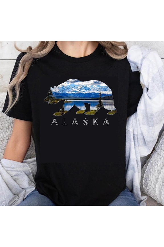 100% Cotton Bear Landscape Alaska Mountain Sky