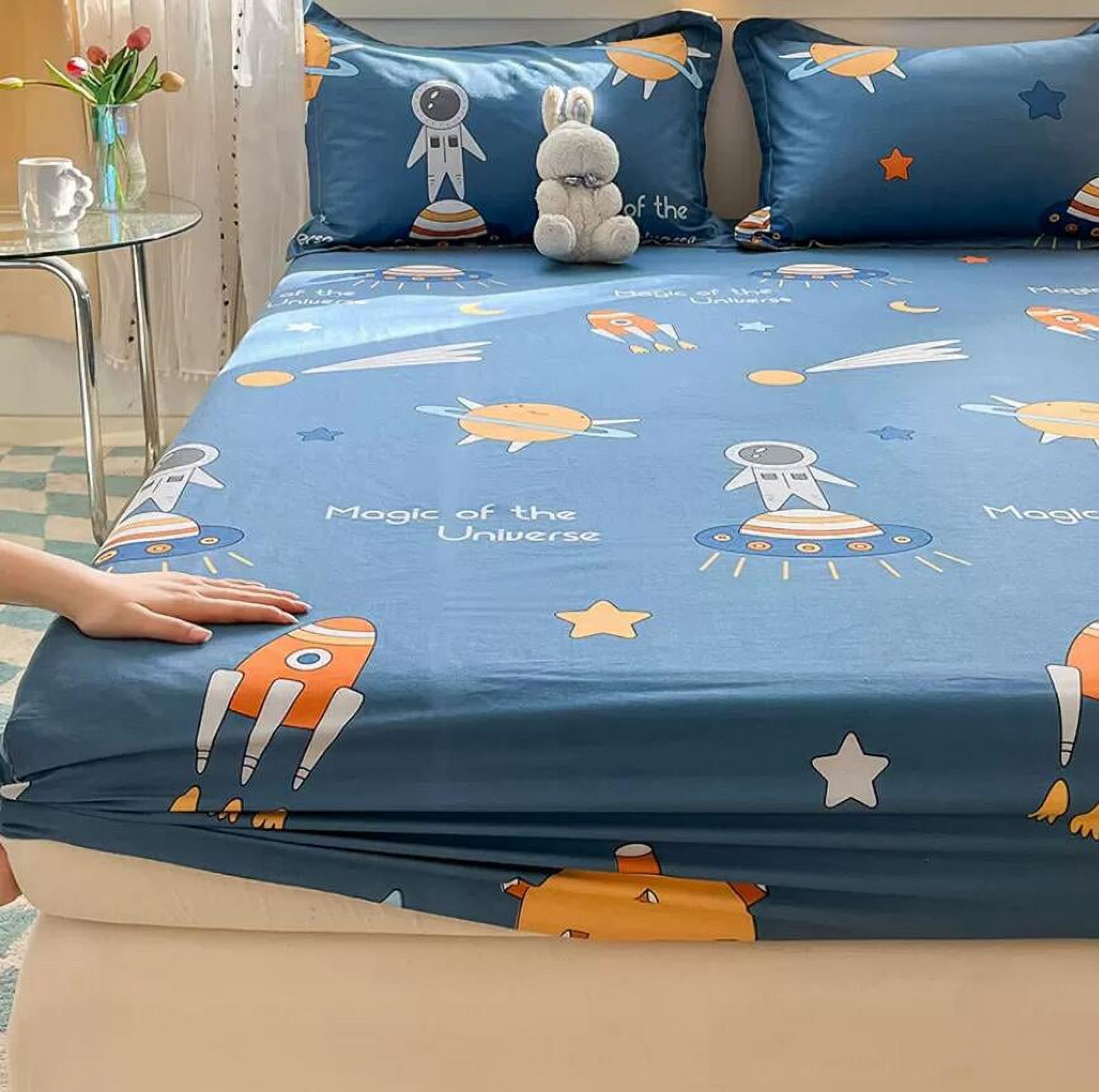 100 Cotton Bed Fitted Sheet With Elastic +2pc Pillowcases Flower