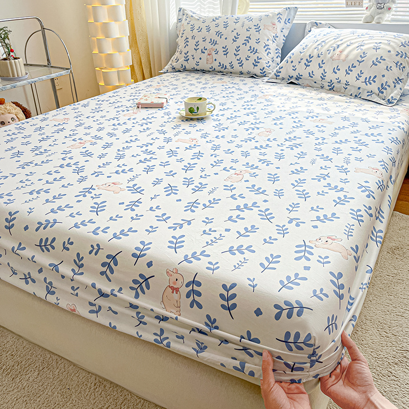 100 Cotton Bed Sheet Fitted Sheet with Pillowcase Elastic Bands Non