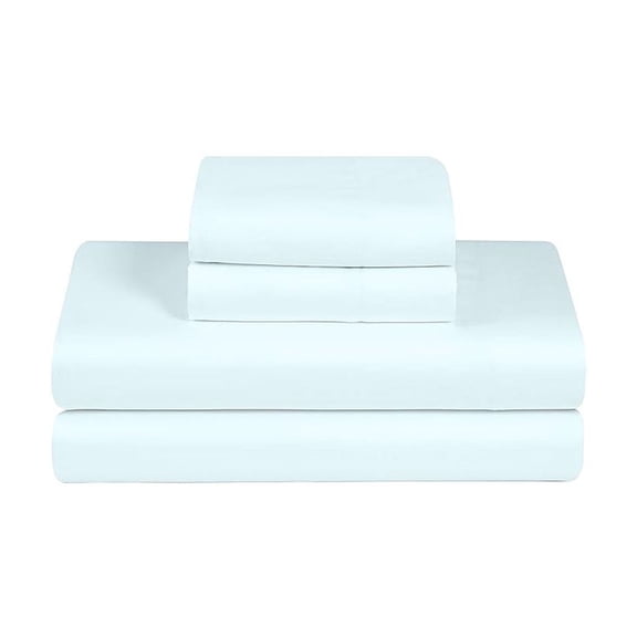 100% Cotton Bed Sheet Set - Crisp and Cooling 200TC Percale Weave, Soft Breathable, 4 Piece Bedding Set, Deep Pocket with All-Around Elastic, (Queen, Light Blue)