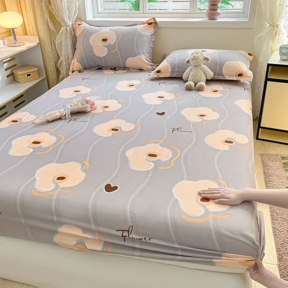 100%Cotton Bed Sheet on Elastic Cute Dinosaur Printed Mattress Cover for Kids Cartoon Pure Cotton Bed Linen (without pillowcase)