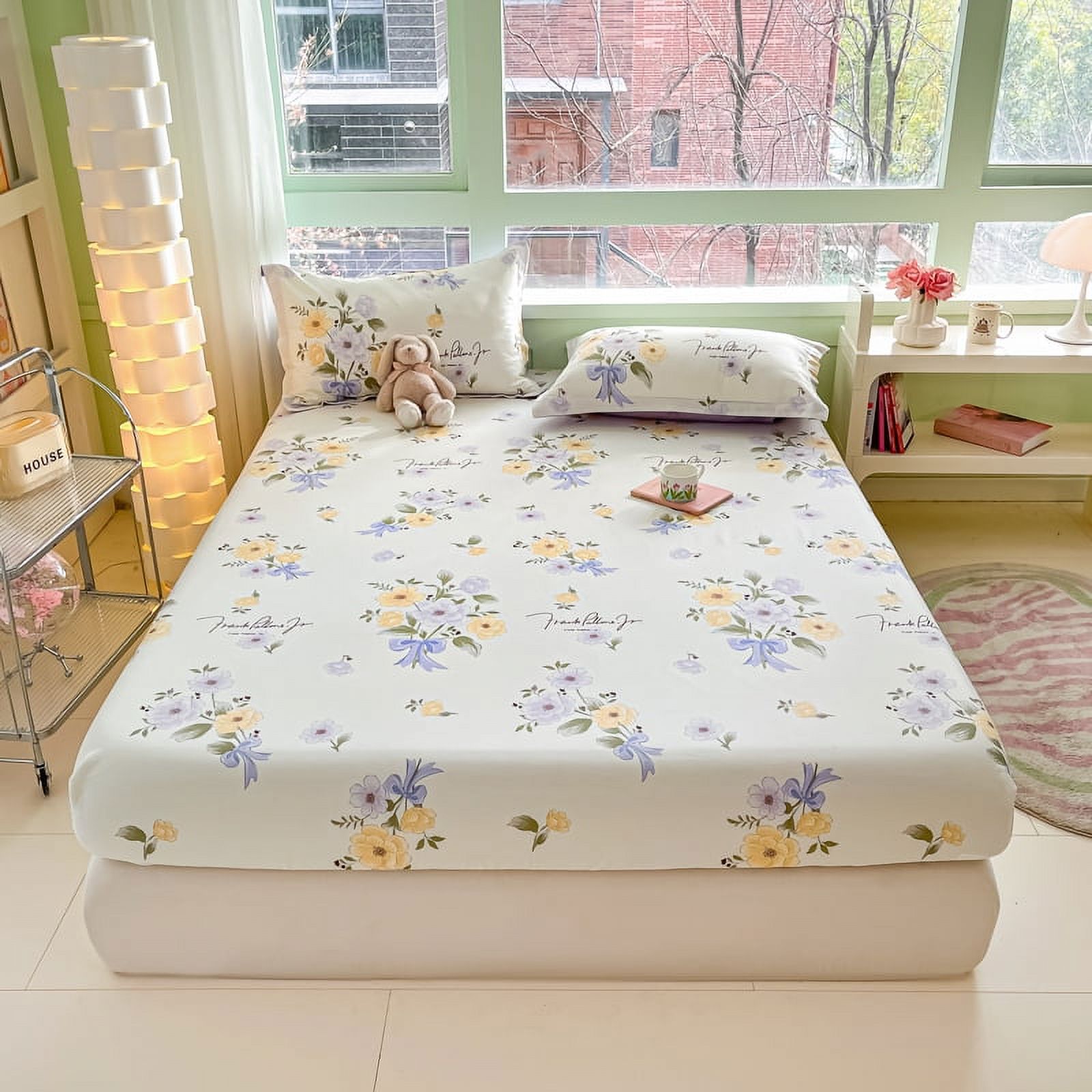 100 Cotton Bed Sheets Home Bed Cover Plaid Style Fitted Sheet
