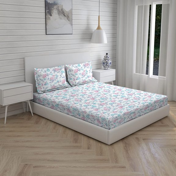 100% Cotton Bedsheet For Double Bed Queen Size With Pillow Cover - 89x107 Inches, White | 160 Tc Light Weight, All Season Comfort Bedsheet Queen Size